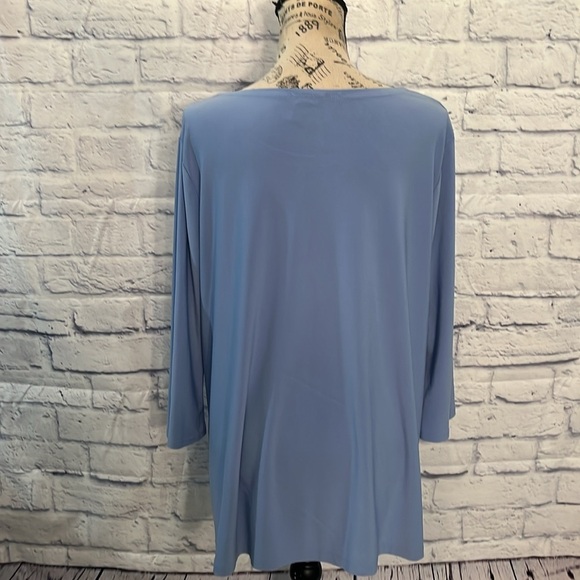 Clara Sun Woo Tunic Top Asymmetrical Hem 3/4 Sleeves Blue Size XL - Picture 5 of 7